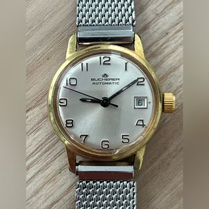 Bucherer Rare Vintage Automatic Watch Gold Plated Case Stainless Dial New Strap